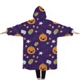 thumbnail image 2 of Oversized Wearable Blanket Hoodie,Cute Halloween Icons Pattern Sherpa Blanket Hoodie with Super Pockets,Super Warm Fuzzy Pullover for Women & Men, 2 of 6