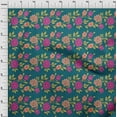 thumbnail image 3 of oneOone Cotton Jersey Teal Green Fabric Leaves & Flowers Floral Craft Projects Decor Fabric Printed By The Yard 58 Inch Wide, 3 of 4