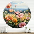 thumbnail image 3 of Designart "Pointillism Dot Art Zinnias Field" Floral Oversized Wall Clock, 3 of 5