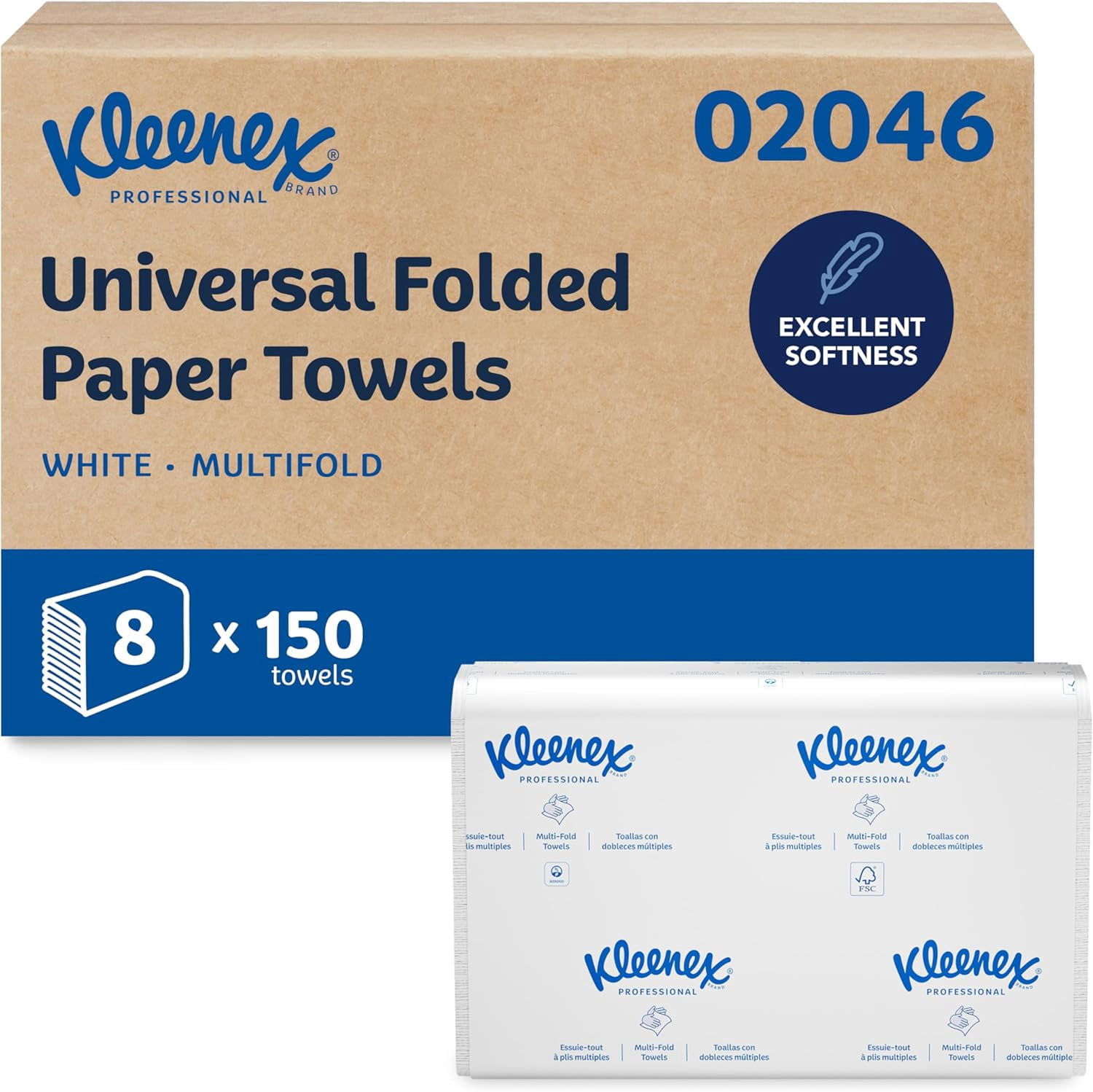 Kleenex, Hard Roll Paper Towels, 01080, White, 12 Rolls of 425