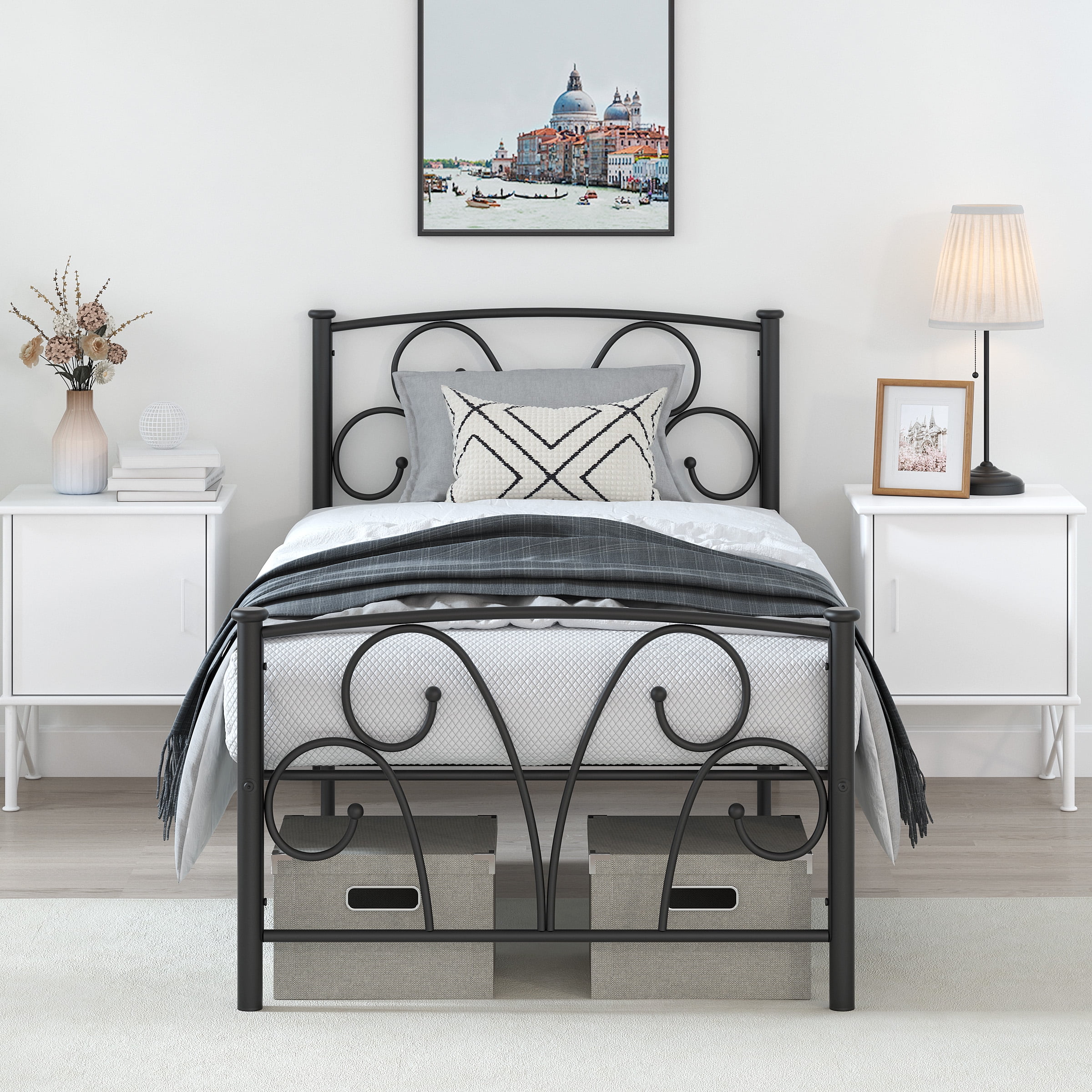 Yoneston 14" Heavy Duty Twin Metal Platform Bed Frame with Headboard