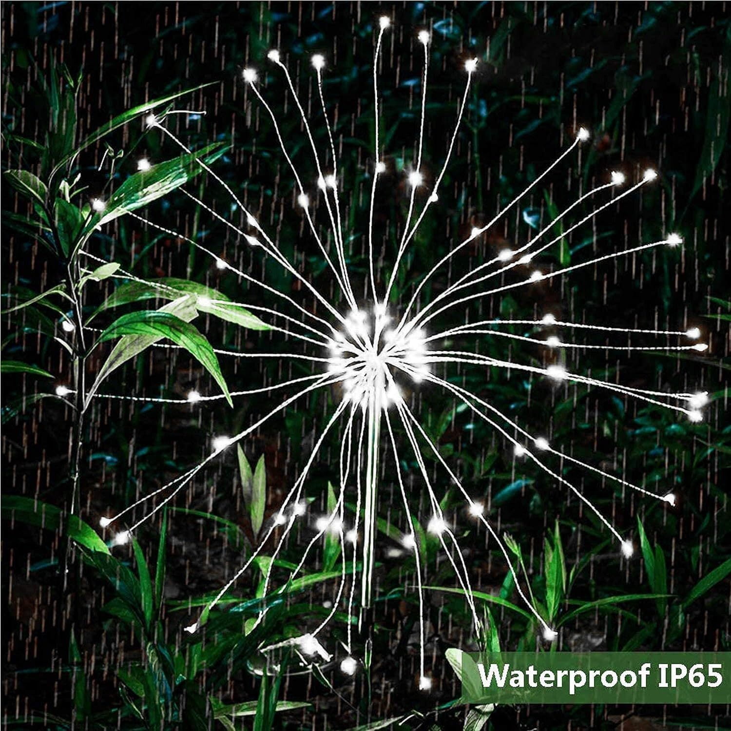 Solar Garden Firework Lights Outdoor Waterproof, 2 Pack Solar Powered Art Stake Twinkle Lighting for Outside Decor, 120 LED Sparklers String Lights for Yard Pathway Decorations(White)
