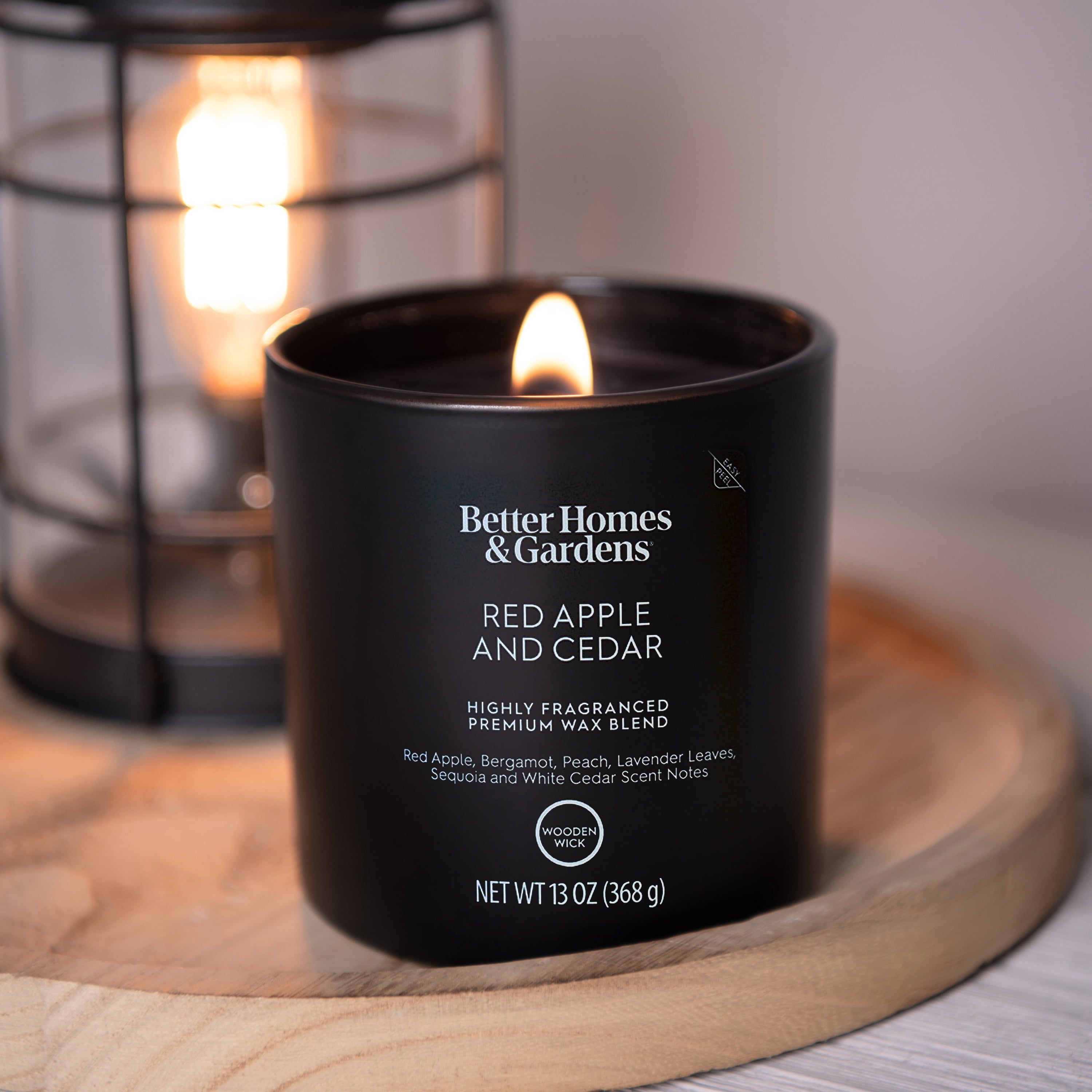 (4 pack) Better Homes & Gardens 13oz Red Apple Cedar Scented Wooden Wick Jar Candle