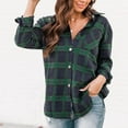 thumbnail image 5 of Green Young Adult Tops Flannel Plaid Light Weight Thin Jacket Shirts Long Sleeve Button Down Chest Pocketed Shirts Coats Shacket Womens Shirts Size L, 5 of 6