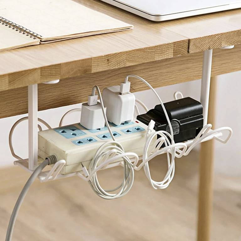Willstar Desk Cable Management Storage Underdesk Tray Power Cord Plugs Charger Wire Organizer, Size: 2pcs, White