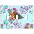 thumbnail image 2 of Metal Light Switch Wall Plate Outlet Cover (Mermaid Starfish Unicorn Cat Bubble Glitter Print Pastel - Triple Toggle), 2 of 2