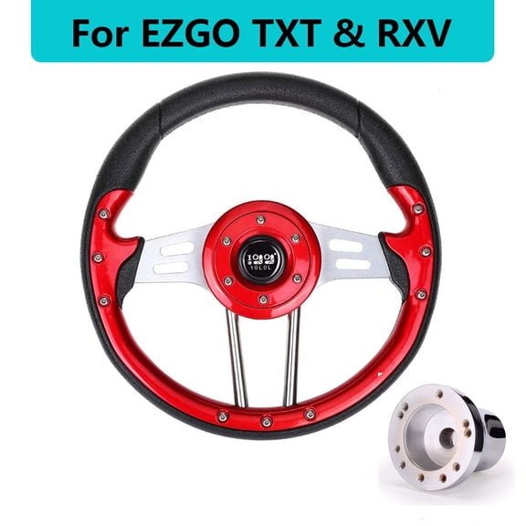 10L0L Golf Cart Steering Wheel & Chrome Hub Adapter for EZGO TXT RXV Cart Parts Accessories Red