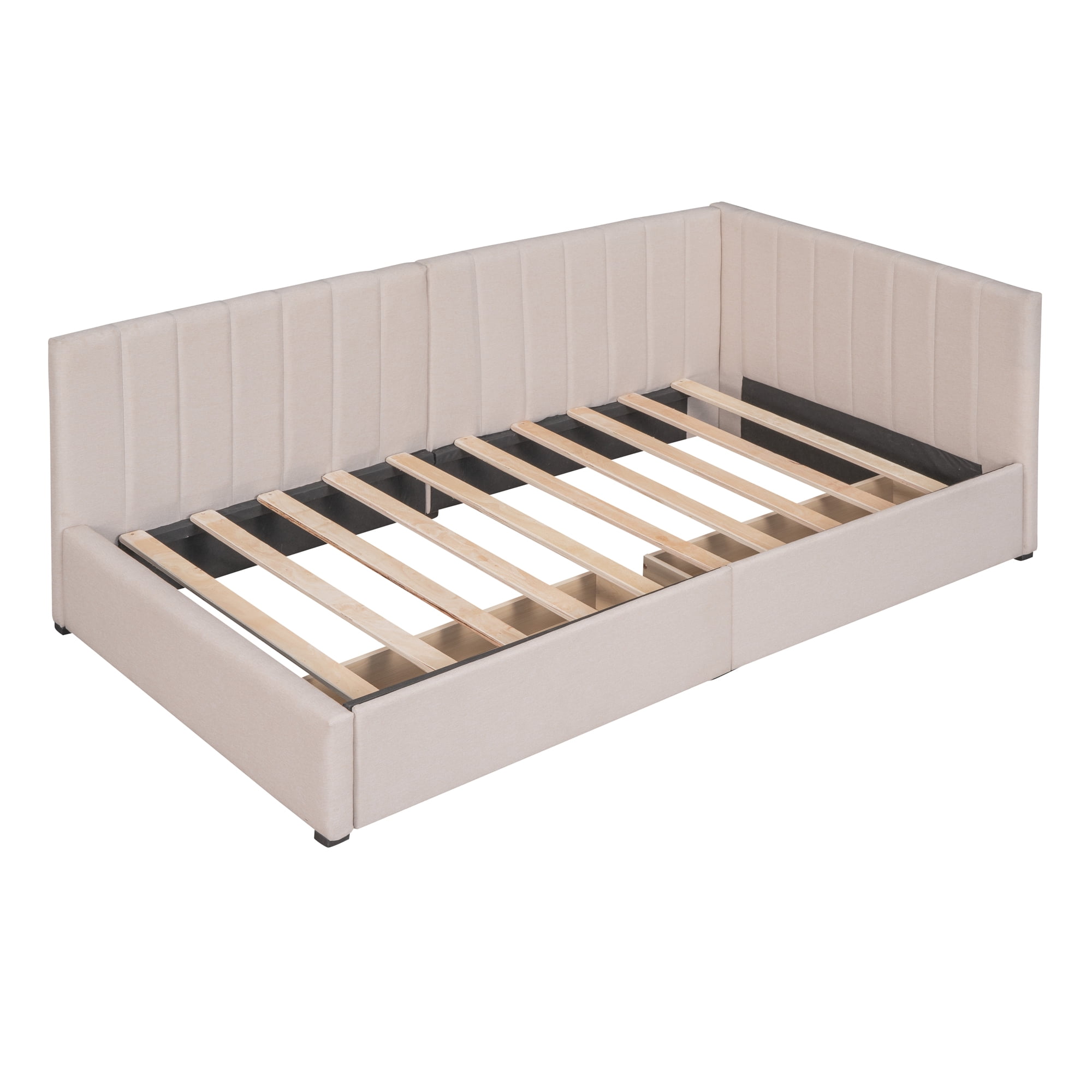 Aukfa Upholstered Daybed with Two Storage Drawers, Twin Sofa Bed Daybed, Beige