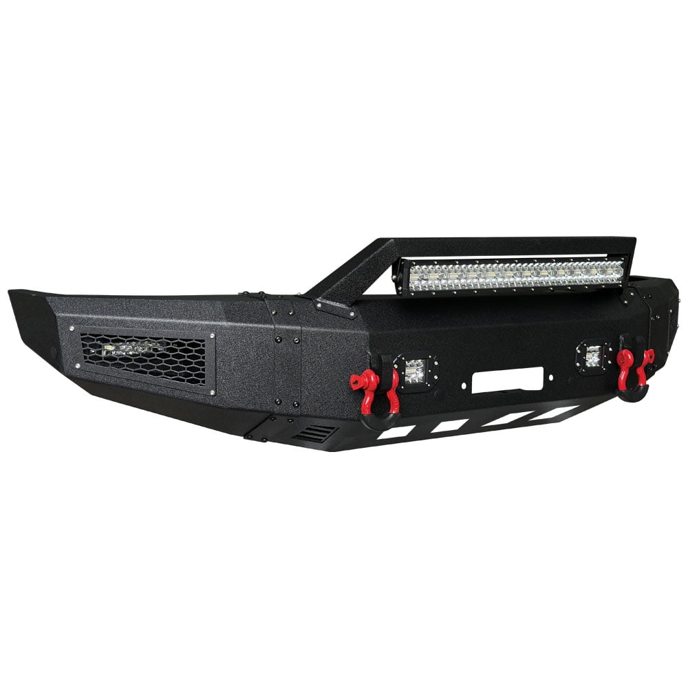 Vijay Compatible with 2008-2009-2010 Ford F250/F350 Front Bumper Textured Black Steel with Light and D-ring
