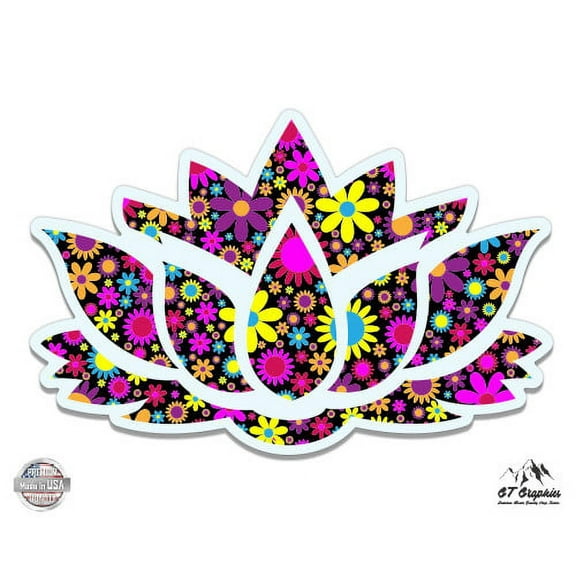 Lotus Flower - 3" Vinyl Sticker - For Car Laptop I-Pad Phone Helmet Hard Hat - Waterproof Decal