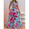 thumbnail image 2 of Women'S 2 Piece Outfits Spaghetti Strap Crop Top and Smocked Waist Ruffle Swing Long Skirt Set Pink Flowers XXXL, 2 of 4
