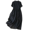 thumbnail image 2 of EGNMCR Robes de Fête pour Femmes Été Robe en Coton et Lin pour Femmes Unie Ample à Manches Courtes Col à Revers avec Boutons, 2 of 3