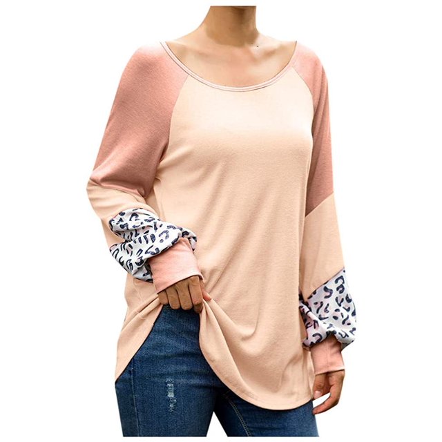 Pulls de Mode pour Femmes Léopard Impression Manches Longues Débardeur T-Shirt Blouse Sweatshir