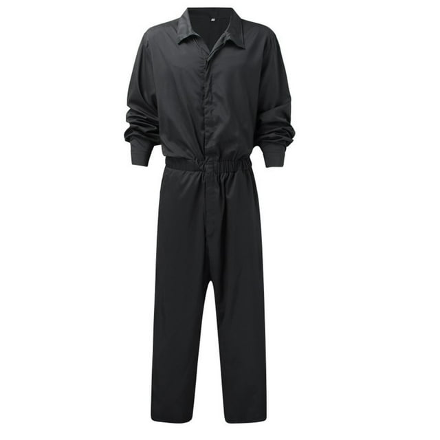 FcBaudy Jumpsuit Men's Button Overalls Lapel Solid Color Jumpsuit Suit Thin Breathable Suit Men Pants