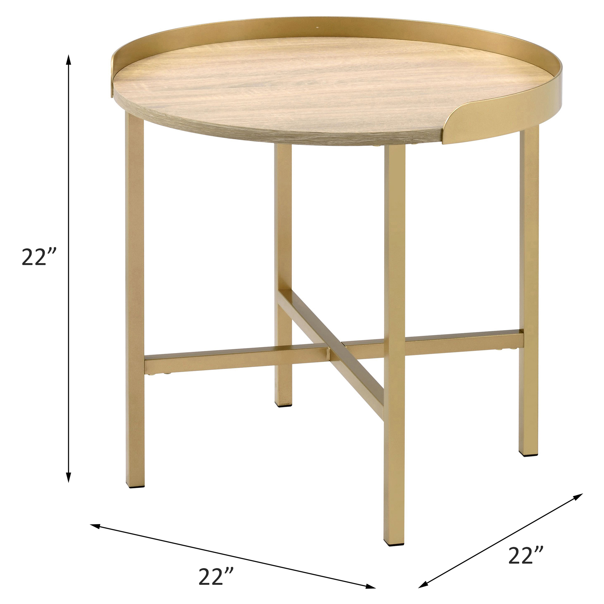 ACME Mithea Round End Table in Oak and Gold - image 5 of 5