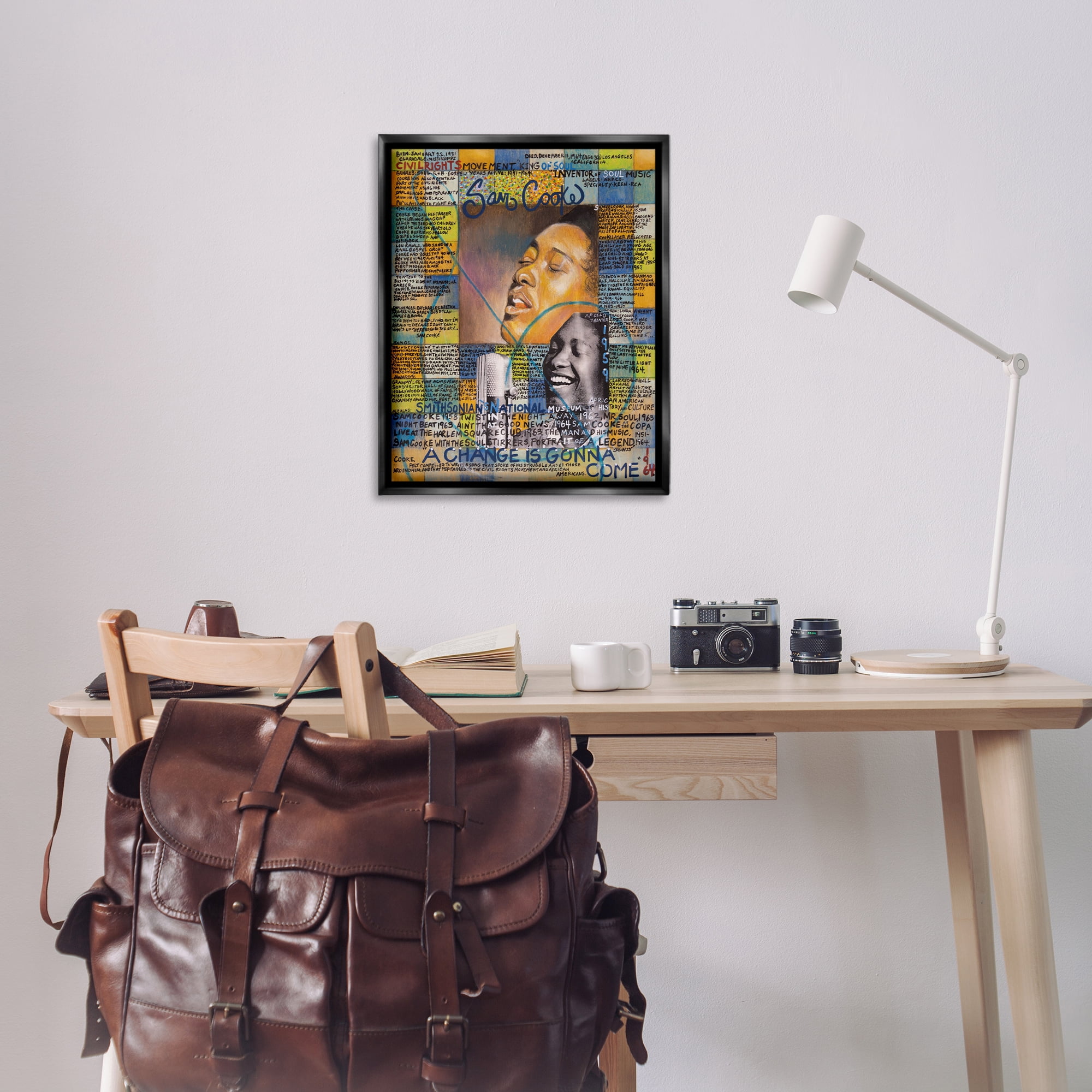 Stupell Industries Sam Cooke Collage People Drawing Black Floater Framed Canvas Art Print Wall Art, 25 x 31