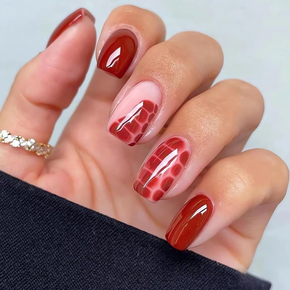 Medium Press on Nails Square Shape Purple Fake Nails with Designs Quicksand Glitter Glue on Nails French Acrylic False Nails Press ons Glossy Full Cover Stick on Nails for Women Finger Manicure 24Pcs