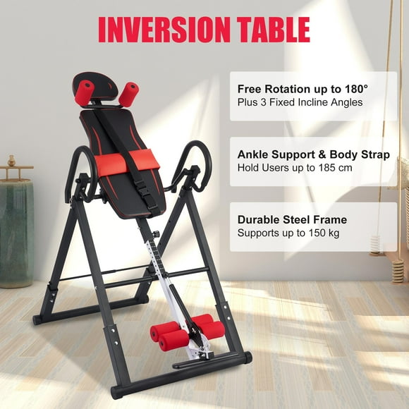Folding Inversion Table for Home Fitness & Pain Relief Therapy, Black & Red
