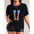 thumbnail image 1 of Camiseta estampada elegante de leopardo con tacones altos para mujer - Camiseta informal de manga corta con cuello redondo, algodón transpirable, lavable a máquina, top deportivo de ocio, 1 of 6