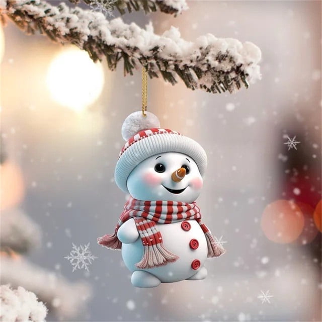 Adorno colgante de muñeco de nieve de Navidad | Decoración acrílica plana para árbol navideño | Diseño moderno y adorable | Detalle impreso duradero | Acento festivo de decoración del hogar | Idea