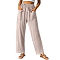thumbnail image 4 of Women's Straight Leg Summer Linen Travel Pants, Elastic Waist Loose Lightweight Business Casual Trousers with Pockets, 4 of 8