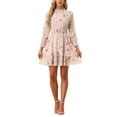 thumbnail image 2 of INSPIRE CHIC Women's Floral Long Sleeve Mini Dress Smocked Neck Ruffle Trim Chiffon Casual Dress Pink L, 2 of 6