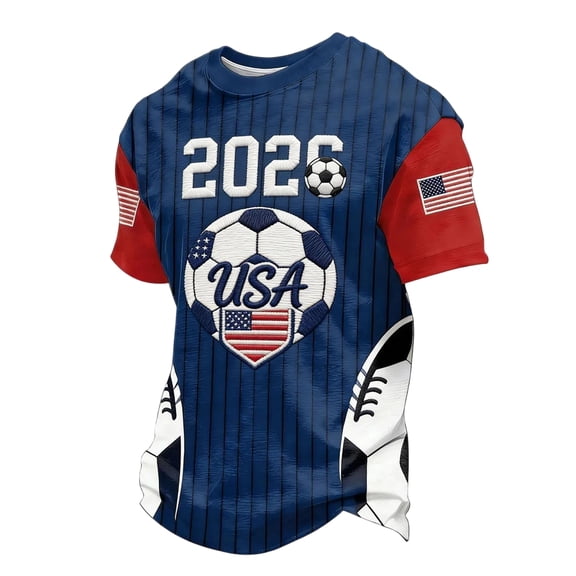 Men's USA Soccer Jersey 2026 Country Team Crew Neck Short Sleeve Soccer Shirt Fan International Football Tee Retro Streetwear Top Blue S