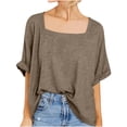 thumbnail image 1 of Timegard Hauts pour Femmes Col Carré Manches Courtes Confortable Décontracté Ample T-Shirt Basique Blouse Surdimensionnée, 1 of 7