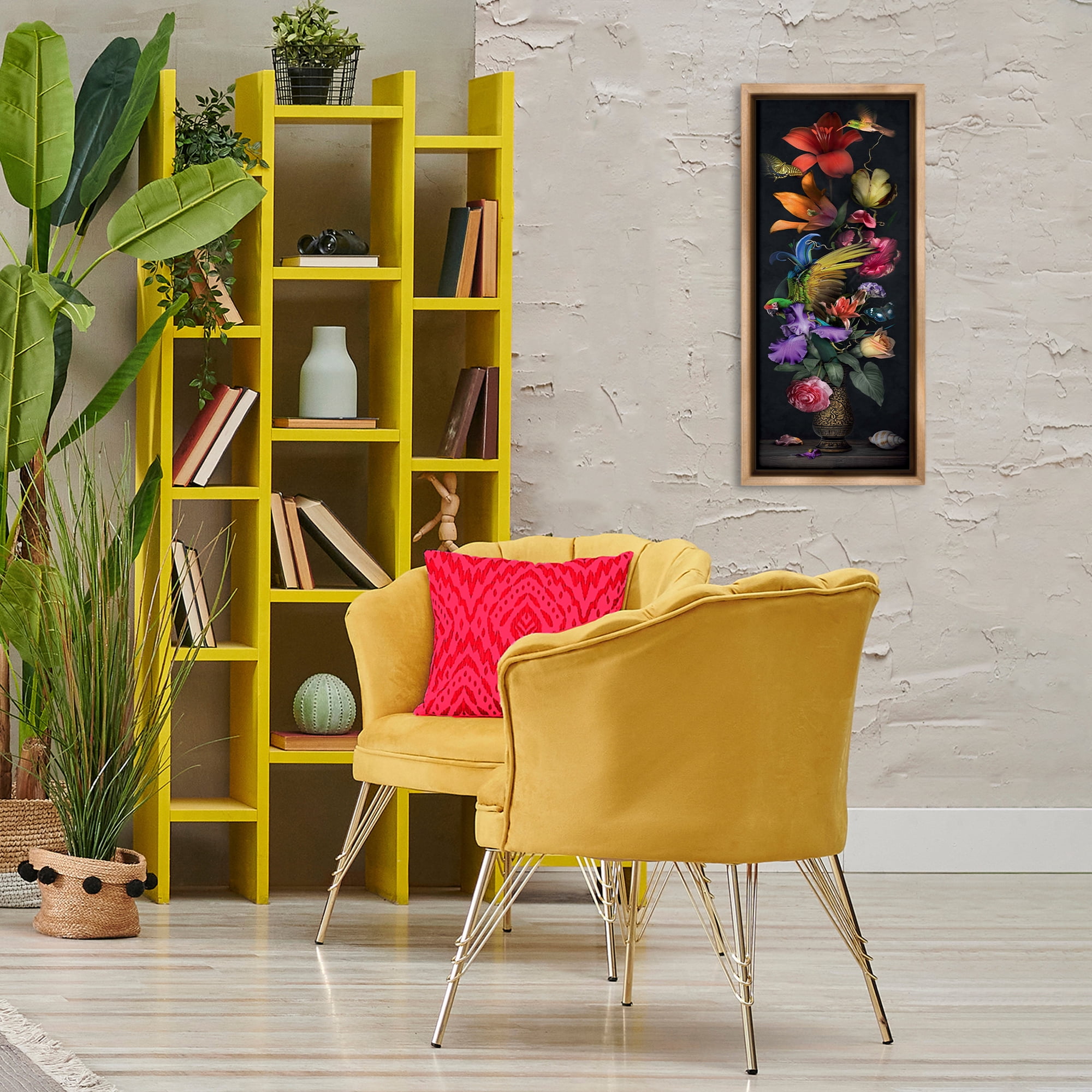 Stupell Industries Tall Vintage Lily Bouquet Plants & Flowers Painting Brown Floater Framed Canvas Art Print Wall Art, 14 x 31