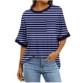 thumbnail image 2 of Women's Casual Blouse, Striped Print Short Sleeve Top with Pocket, Round Neck Lightweight Shirt for Everyday Wear, 2 of 7