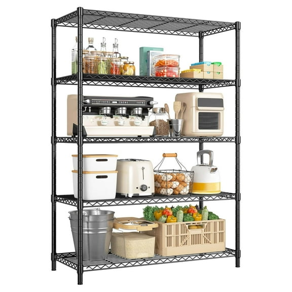 71" H Wire Shelving 5 Tier - 1000LBS Heavy Duty Metal Shelving Unit, Adjustable Pantry Shelves for Garage, Kitchen, Laundry Room, 35.5"W x 13.8"D, Black 71"H X35.5"W X13.8"D