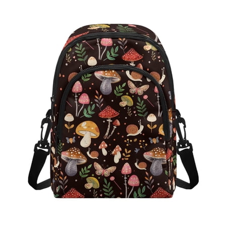 CHAQLIN Cute Mushroom Print Adjustable Strap Women s Shoulder Bag Handbags for Hiking Travel Shopping Polyester Double Pocket Small Crossbody Wallet