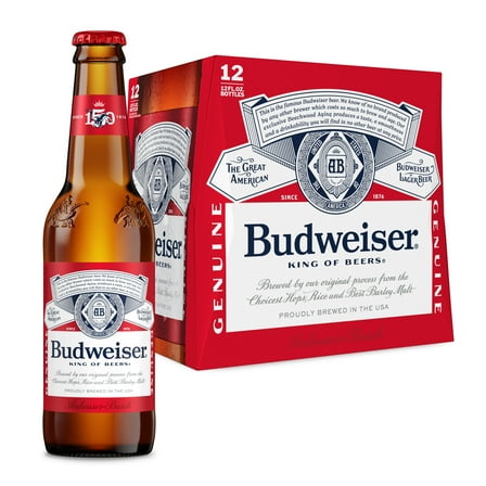 Budweiser American Lager Beer 12 pack 12 fl oz Glass Bottles 5% ABV