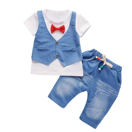 

nsendm 5 Piece Set Kids Gentleman Clothes Toddler Baby Sleeve Short Outfits Set Boys Christmas Outfits for Boys White 110