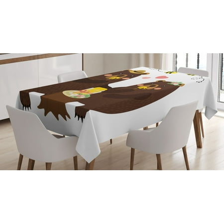 

Bear Tablecloth Forest Party with Grizzly Bears and Bees Having Fun Love Eating Honey Gratitude Theme Rectangular Table Cover for Dining Room Kitchen 52 X 70 Inches Dark Brown by Ambesonne