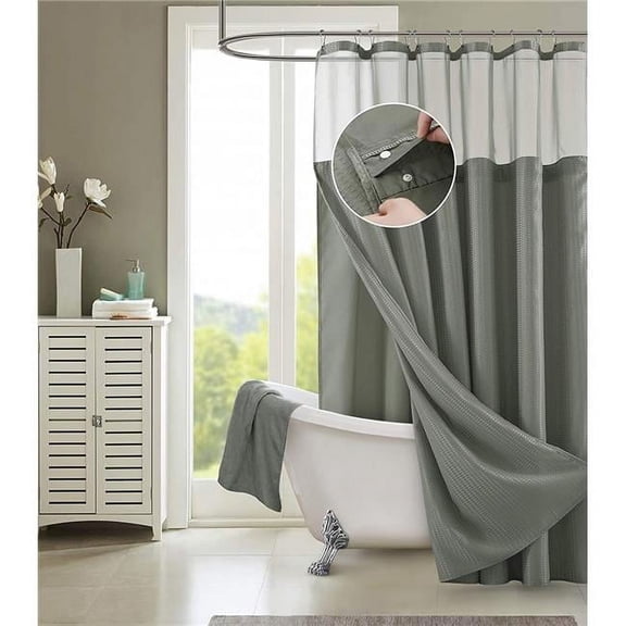 72 x 70 x 1 in. Gray Sheer & Grid Shower Curtain & Liner Set