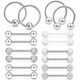 thumbnail image 1 of 16Pcs Nipple Piercing Jewelry 14G Surgical Steel Nipple Rings Hoop Rings Retainer Piercing Jewelry for Women Men 14MM (9/16 Inch), 1 of 3