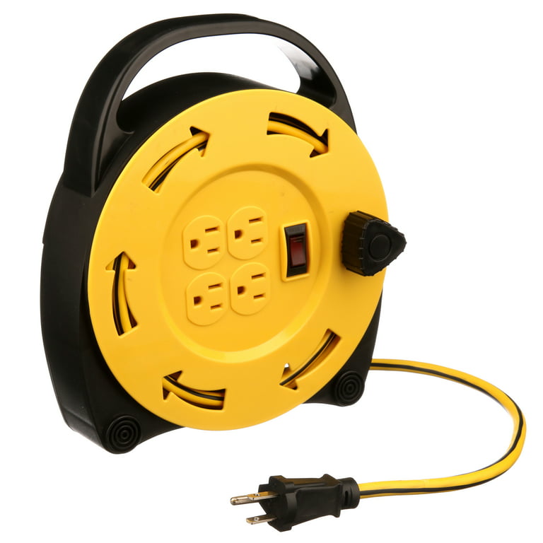 Designers Edge E231 16/3 20' Yellow/Black 4-Outlet Retractable Extension Cord Reel