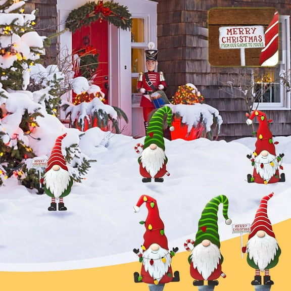 Mbvtdt Christmas Garden Decoration for Outside,Metal Yard Stake Gnome Ornaments,Iron Christmas Stakes Signs for Lawn Pathway Outdoor Decor,A