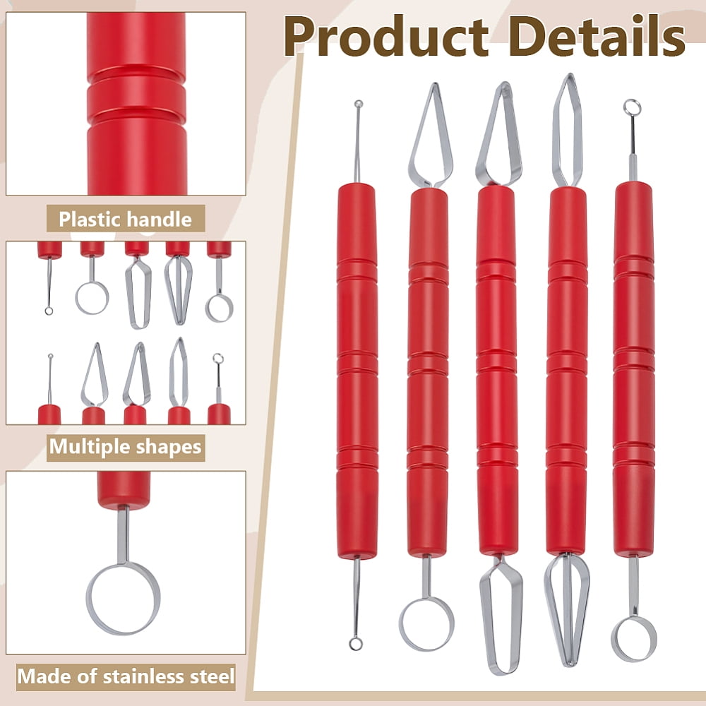 5Pcs 5 Styles 420 Stainless Steel Clay Sculpting Tool with Plastic Handle Carving Pen for Clay Craft Red 160~175x11.5~12mm 1pc/style