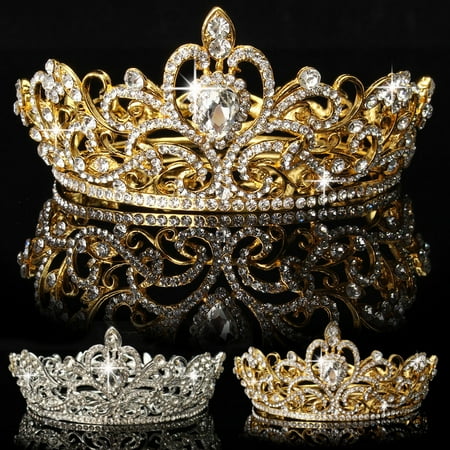 23 Etruscan Gold Tiara Luckyfine Crystal Rhinestone King Crown Tiara Wedding Pageant Bridal Diamante Headpiece ()