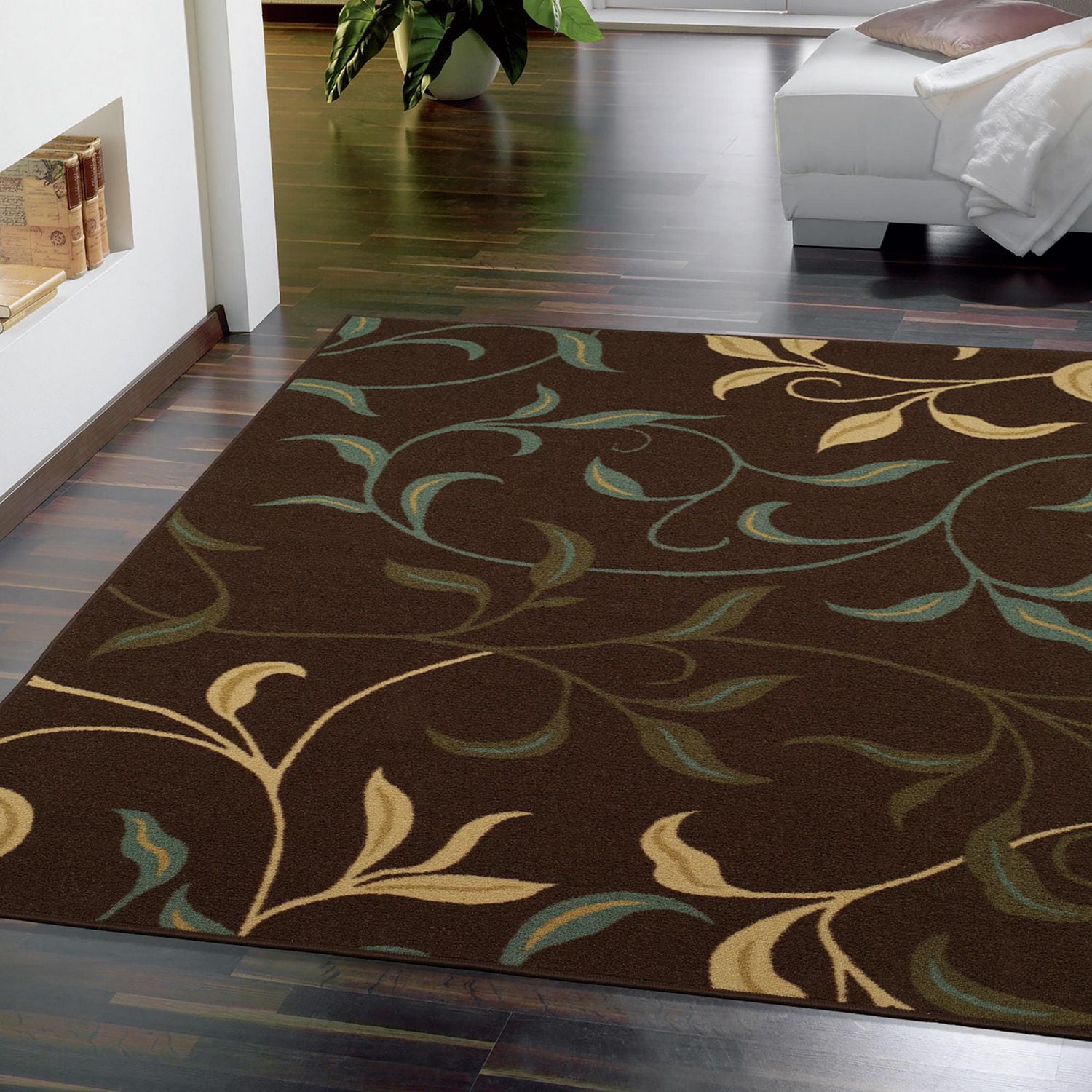 Ottomanson Ottohome Collection Non-Slip Rubberback Leaves Design Indoor Rug/ Mat