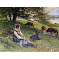 thumbnail image 2 of Edouard Bernard Debat-Ponsan 14x12 Black Ornate Wood Framed Double Matted Museum Art Print Titled: The Cowherd (1910), 2 of 5