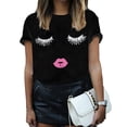 thumbnail image 4 of Camiseta con estampado de fideos de dinosaurio y gato para mujer, camisetas de verano de manga corta con estampado 3D de labios y pestañas, camisetas de cuello redondo, 4 of 4