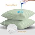 thumbnail image 4 of Throw Pillow Covers 24x24 Inch Set of 2, Sage Green Striped Waterproof Outdoor Pillow Covers, Modern Simple Farmhouse Beige Decorative Cushion Pillowcases for Couch, Sofa, Bed, Garden, Patio, 4 of 9