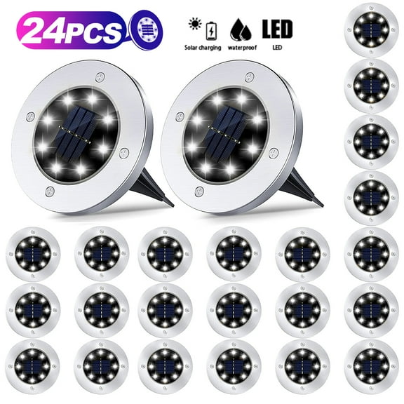 24 Pack Solar Lights Outdoor, Disk Lights Solar Powered, Outdoor in-ground Solar Lights for Landscape, Walkway, Lawn, Steps Decks, Pathway Yard Stairs Fences, LED lamp, Waterproof(White)