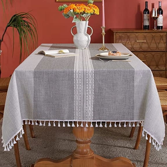 Zhuge Waterproof Tablecloths with Fringe Tassels,Grey Table Cloth 55"x55",4 Seats,Heavy Duty Linen Fabric Wrinkle Free Outdoor Tablecloths for Kitchen Dinning Party