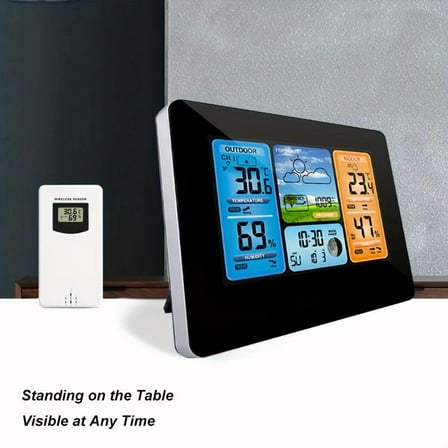 Weather Station Wireless Indoor Outdoor Thermometer - Digital Weather Thermometer with Atomic Clock Temperature Humidity Monitor with Calendar