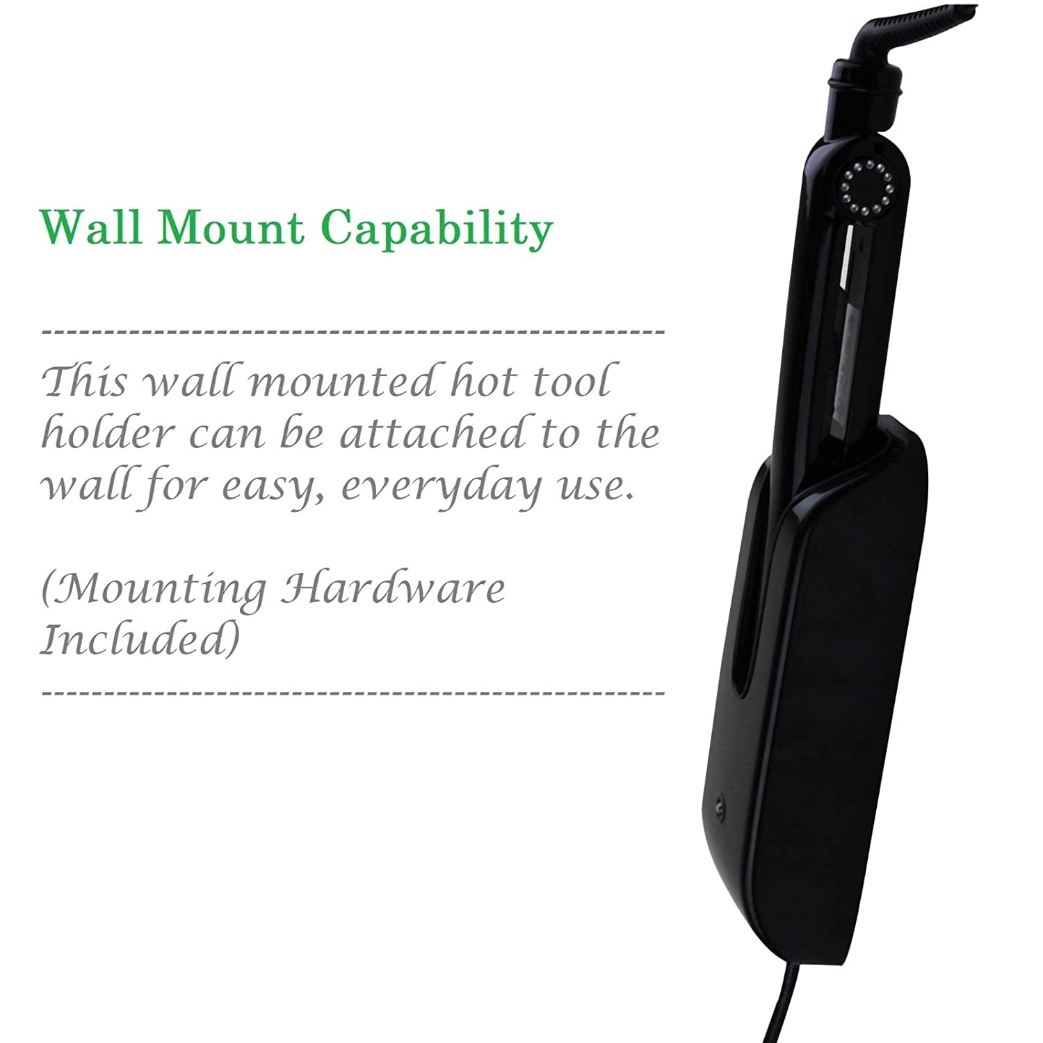 OVENTE Flat Iron Holder Wall Mount 10 Inch Hot Styling Storage Tool, Straightener & Salon Organizer, Appliance Case, Heat Resistant, Bathroom Sink, Hair Stylist & Barber Station, Plug In Black WMB1