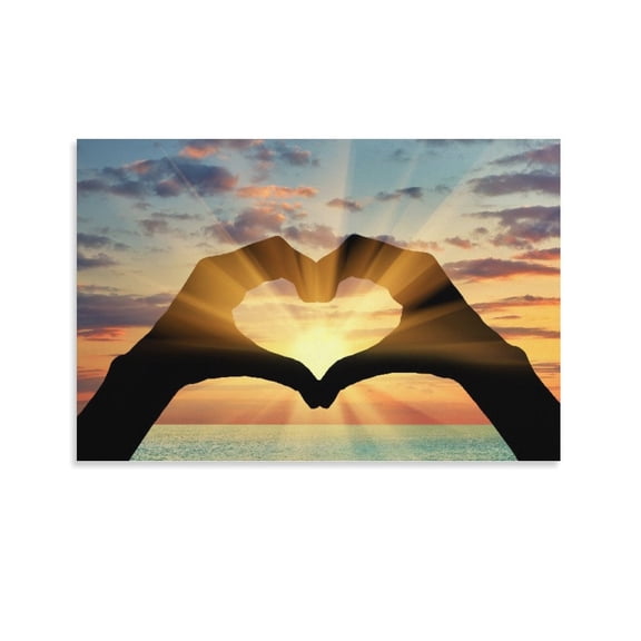 A Serene Sunset Scene with Hands Forming A Heart Poster Decorative Painting Canvas Wall Art Living Room Posters Bedroom Painting,Unframe-style,28×41inch (70×105cm)